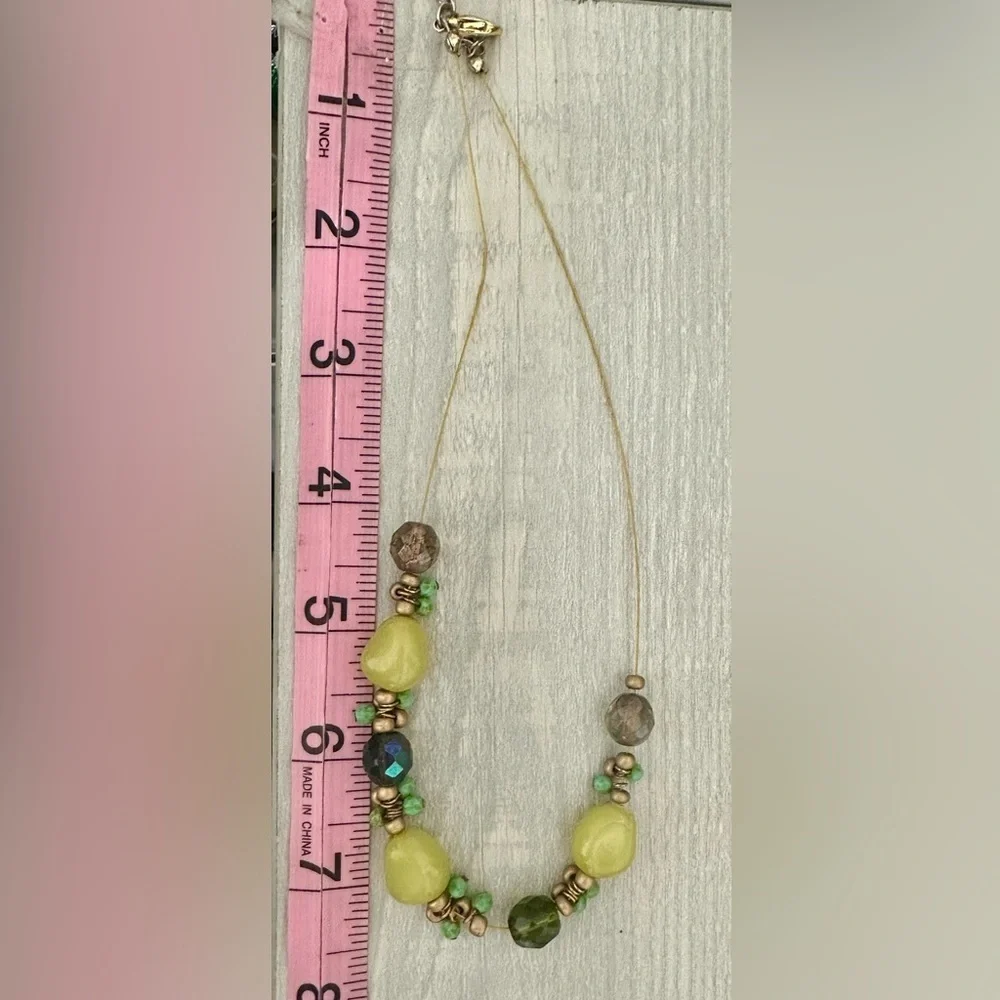 Boho Adjustable Artisan Yellow & Green Stone Beaded Necklace Earthy Statement